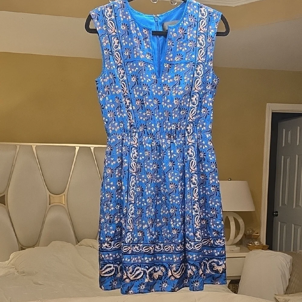 J. Crew Silk Vibrant Blue Floral Mini Dress.